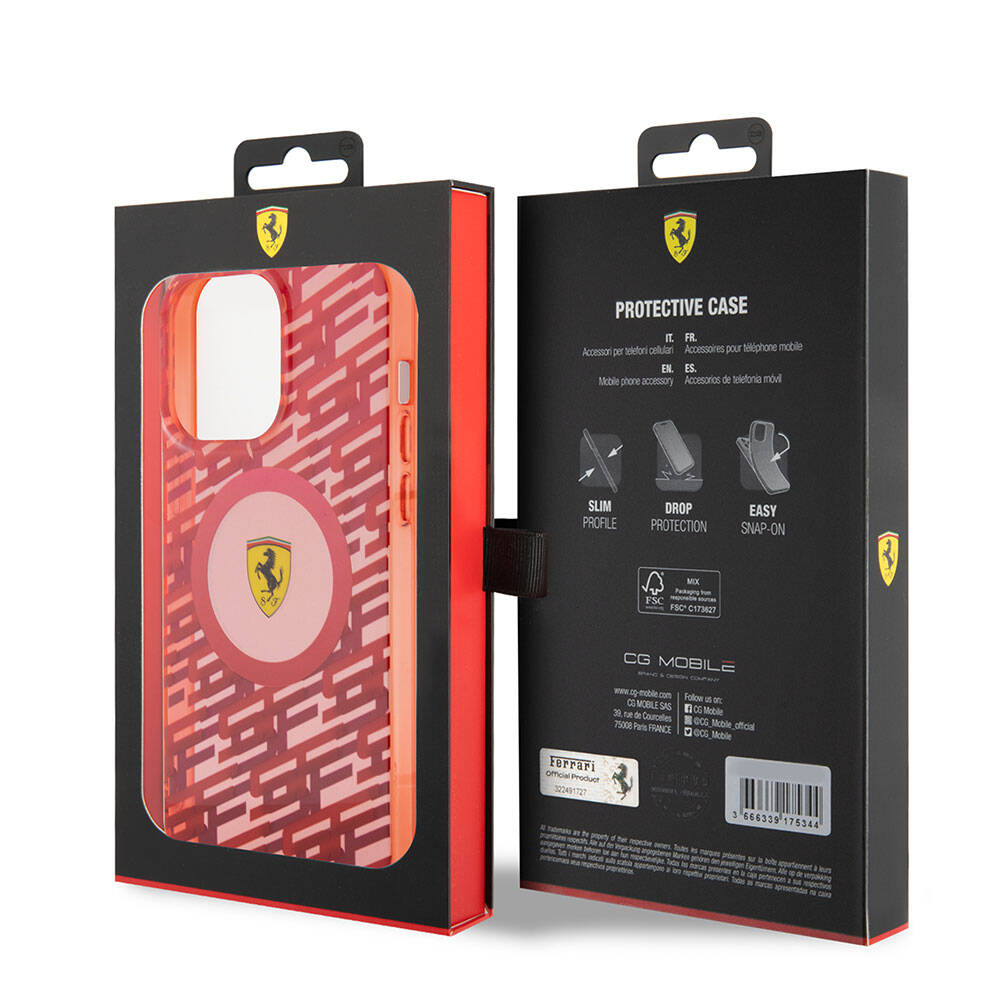 iPhone 15 Pro Max Kılıf Ferrari Orjinal Lisanslı Magsafe Şarj Özellikli Multi SF Kılıf Kırmızı