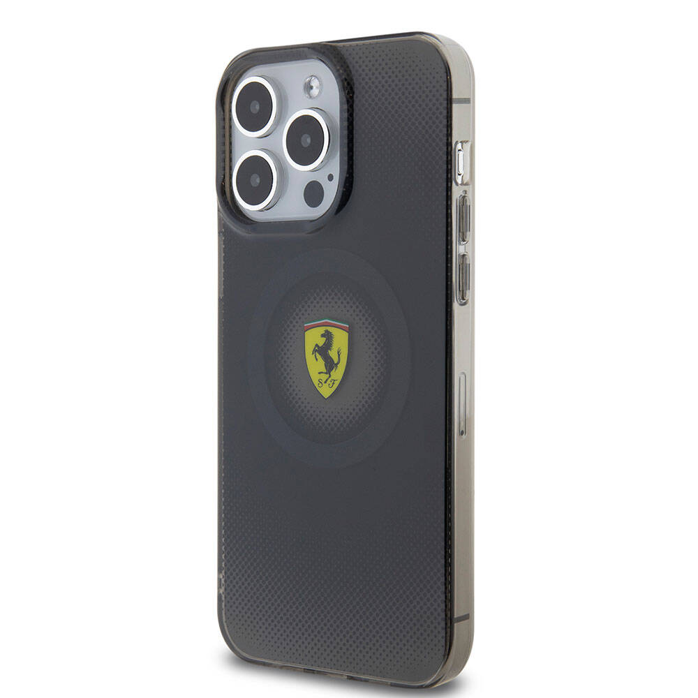 iPhone 15 Pro Max Kılıf Ferrari Orjinal Lisanslı Magsafe Şarj Özellikli Parçalanan Noktalar Desenli Kılıf Kırmızı