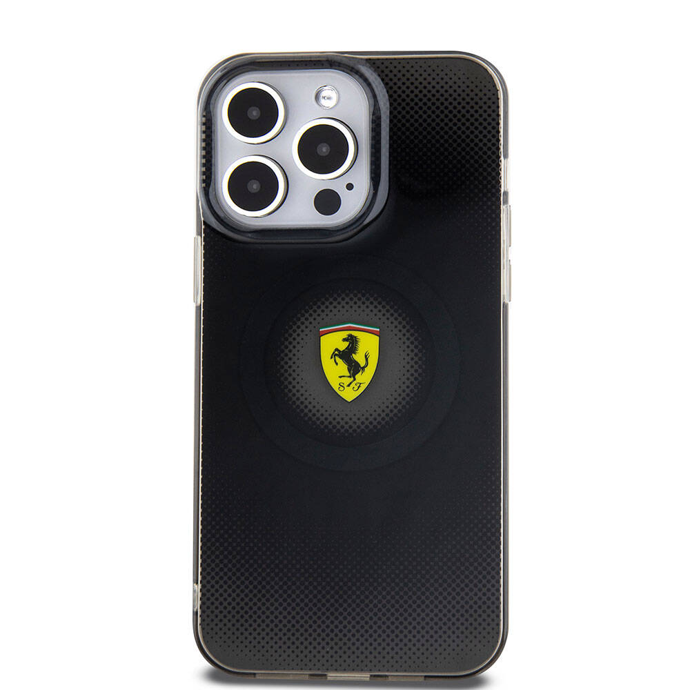 iPhone 15 Pro Max Kılıf Ferrari Orjinal Lisanslı Magsafe Şarj Özellikli Parçalanan Noktalar Desenli Kılıf Kırmızı