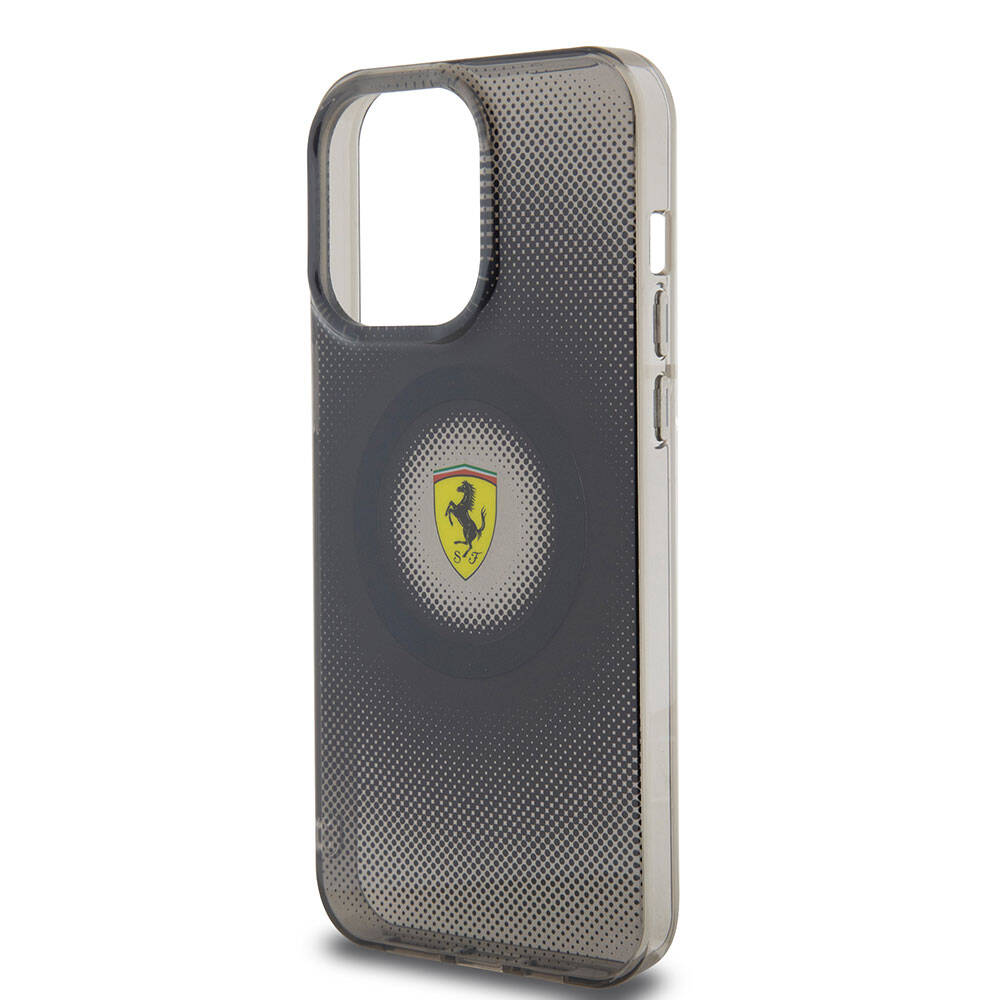 iPhone 15 Pro Max Kılıf Ferrari Orjinal Lisanslı Magsafe Şarj Özellikli Parçalanan Noktalar Desenli Kılıf Kırmızı