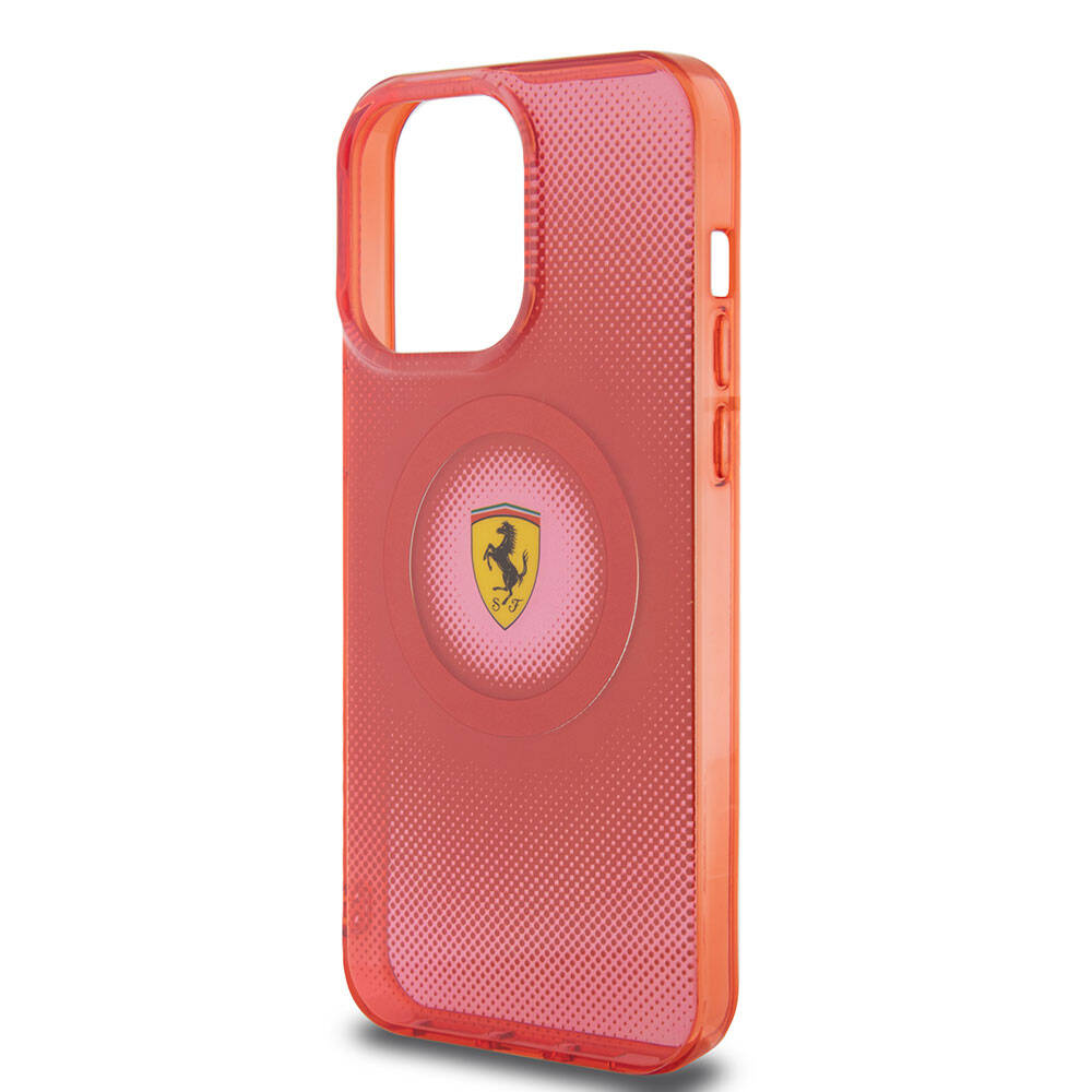 iPhone 15 Pro Max Kılıf Ferrari Orjinal Lisanslı Magsafe Şarj Özellikli Parçalanan Noktalar Desenli Kılıf Sarı