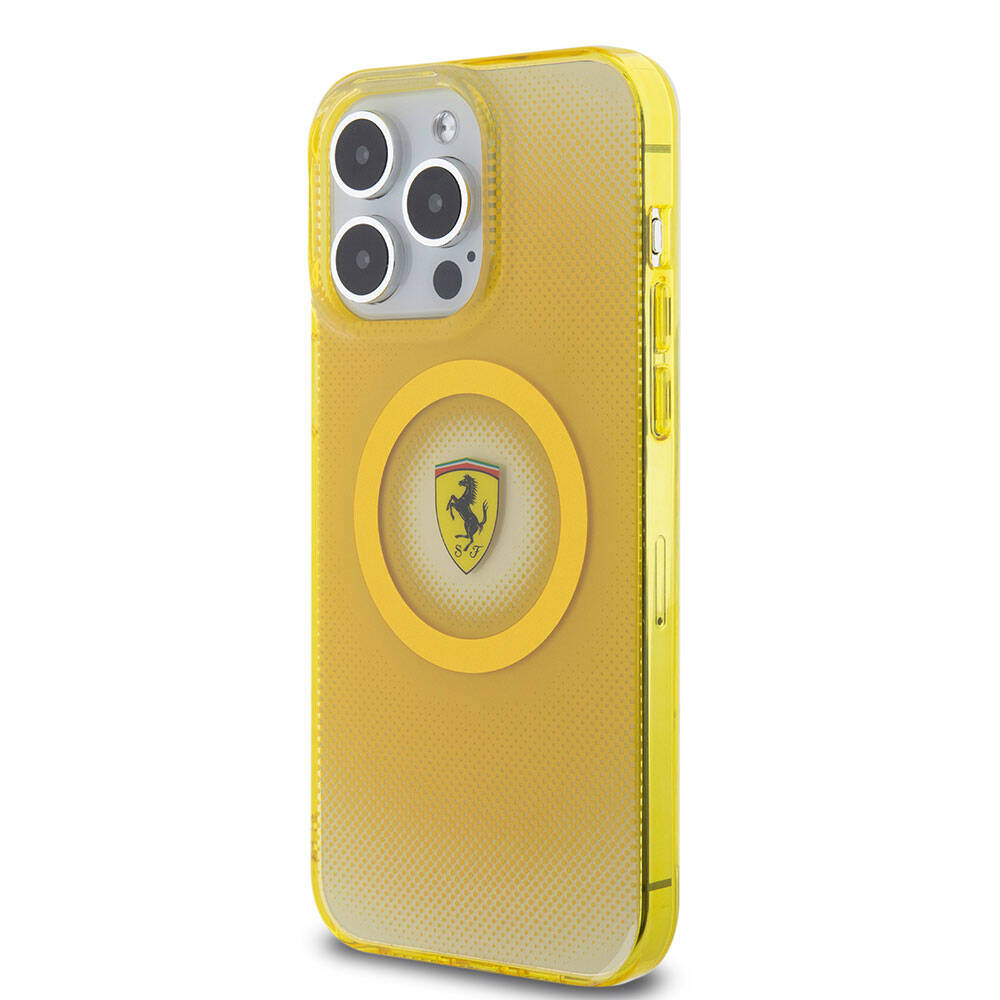 iPhone 15 Pro Max Kılıf Ferrari Orjinal Lisanslı Magsafe Şarj Özellikli Parçalanan Noktalar Desenli Kılıf Kırmızı