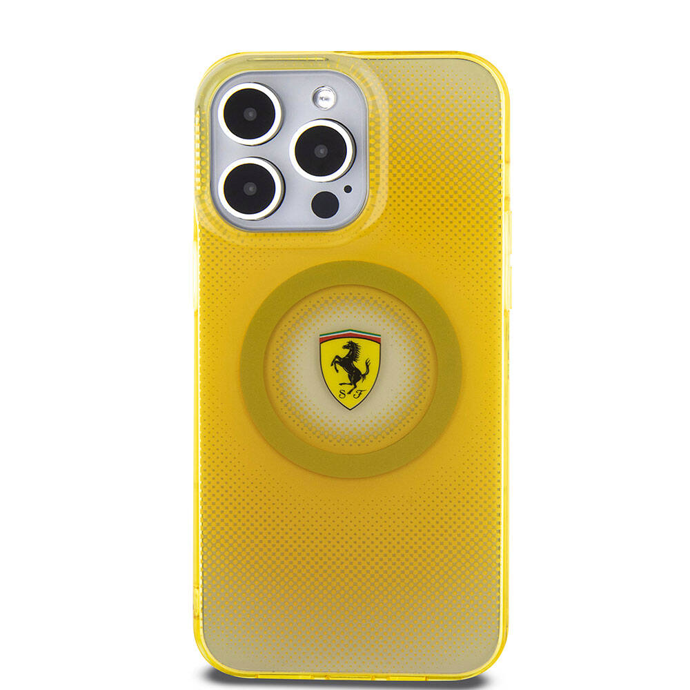 iPhone 15 Pro Max Kılıf Ferrari Orjinal Lisanslı Magsafe Şarj Özellikli Parçalanan Noktalar Desenli Kılıf Kırmızı