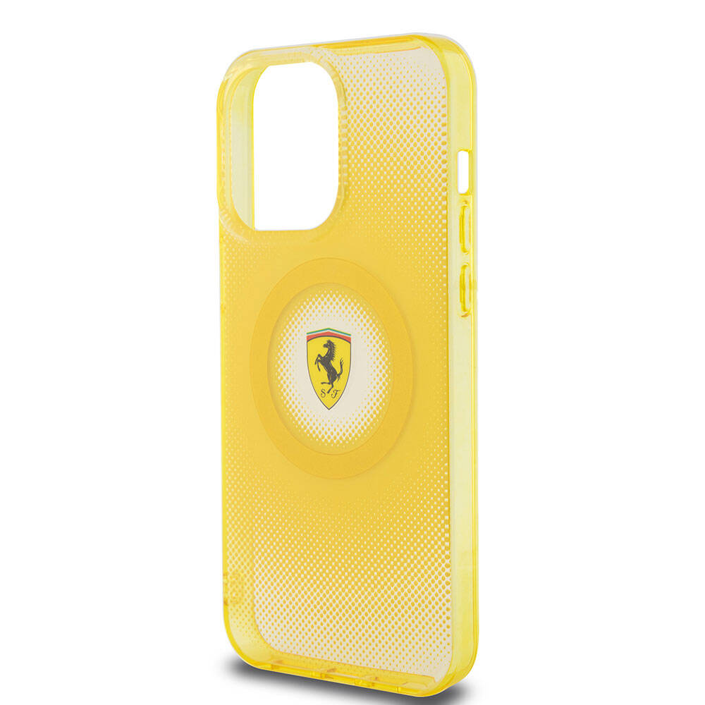 iPhone 15 Pro Max Kılıf Ferrari Orjinal Lisanslı Magsafe Şarj Özellikli Parçalanan Noktalar Desenli Kılıf Kırmızı