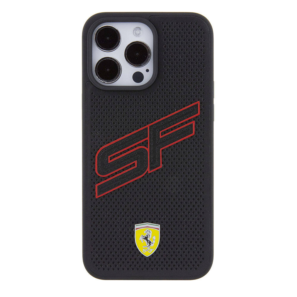 iPhone 15 Pro Max Kılıf Ferrari Orjinal Lisanslı PU Delikli Arka Yüzey Metal Logolu Dikişli Büyük SF Yazılı Kılıf Kırmızı