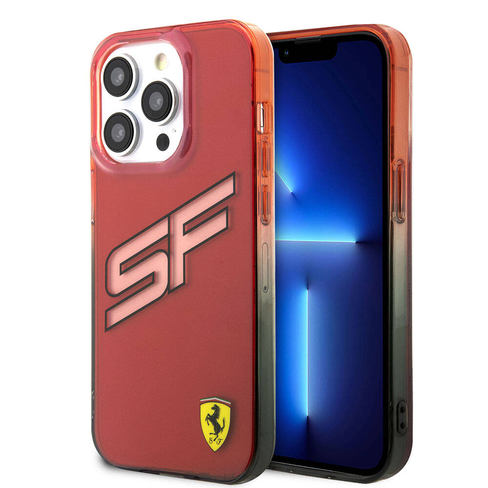 iPhone 15 Pro Max Kılıf Ferrari Orjinal Lisanslı Transparan SF Yazılı Kenarları Renk Geçişli Kılıf Kırmızı