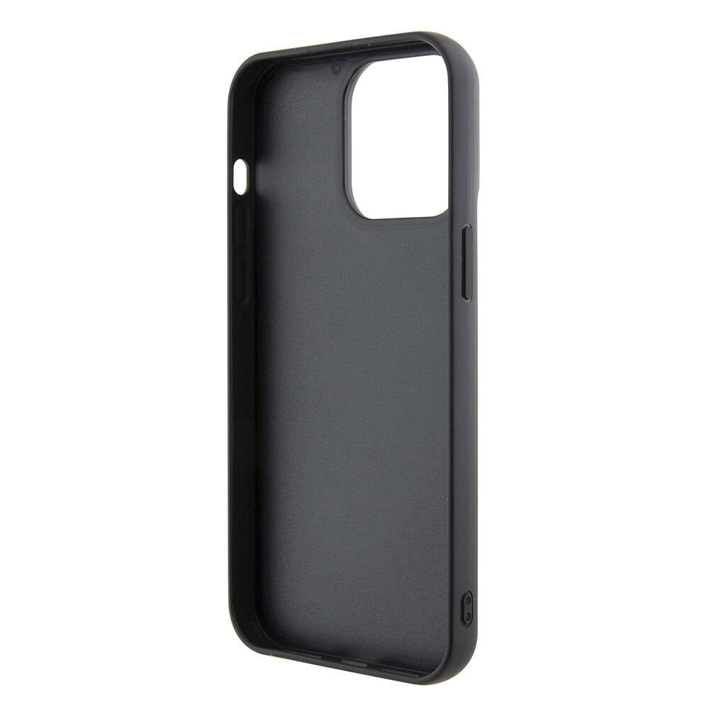 Apple iPhone 15 Pro Max Kılıf Guess Orjinal Lisanslı Pullu Arka Yüzey Metal Yazı Logolu Sequin Script Kapak Siyah