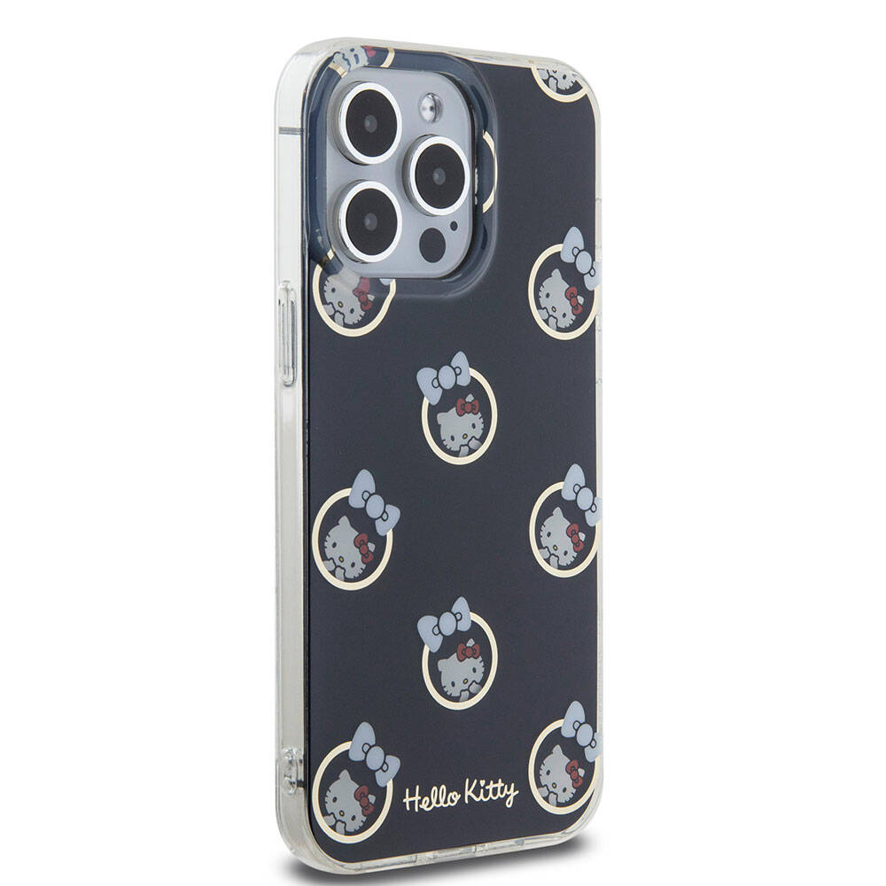 iPhone 15 Pro Max Kılıf Hello Kitty Orjinal Lisanslı Elektroplating Kaplama Kabarcık Baskılı Kılıf Siyah