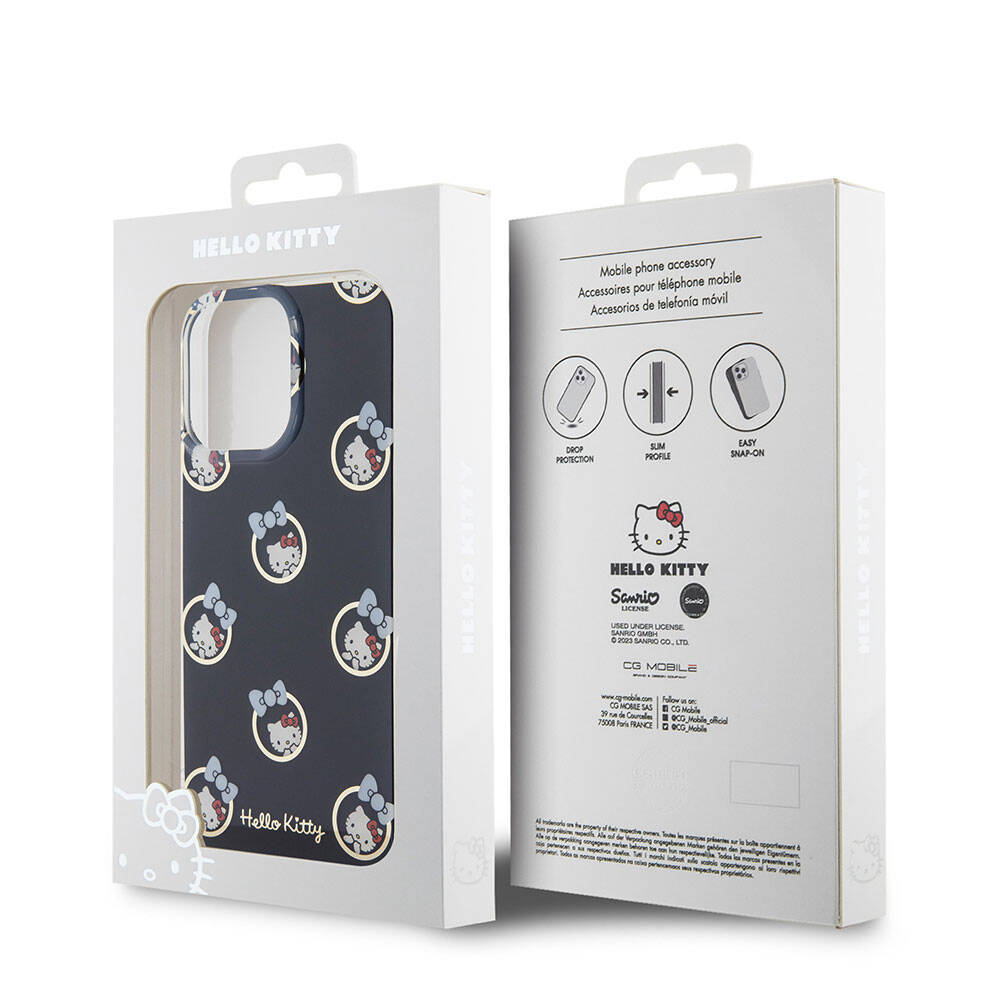 iPhone 15 Pro Max Kılıf Hello Kitty Orjinal Lisanslı Elektroplating Kaplama Kabarcık Baskılı Kılıf Siyah