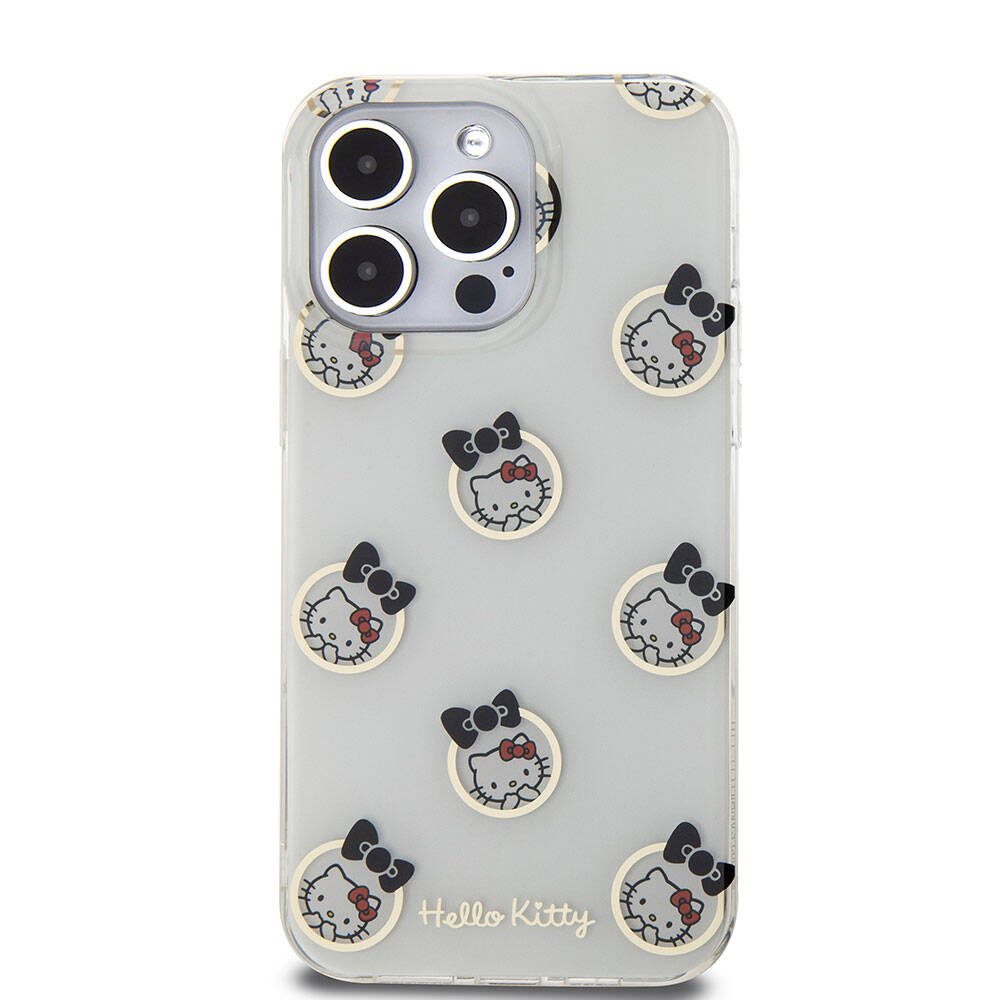 iPhone 15 Pro Max Kılıf Hello Kitty Orjinal Lisanslı Elektroplating Kaplama Kabarcık Baskılı Kılıf Siyah