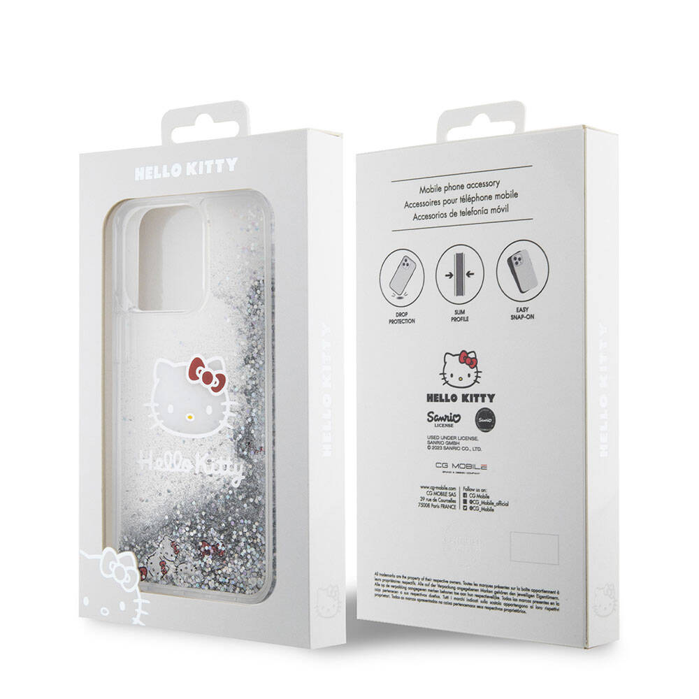 iPhone 15 Pro Max Kılıf Hello Kitty Orjinal Lisanslı İkonik Sıvılı Glitter Kılıf Renksiz
