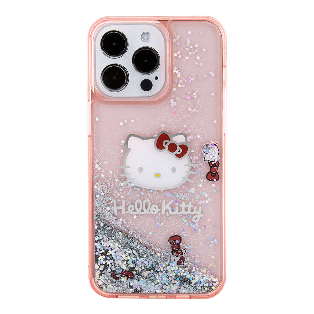 iPhone 15 Pro Max Kılıf Hello Kitty Orjinal Lisanslı İkonik Sıvılı Glitter Kılıf Renksiz