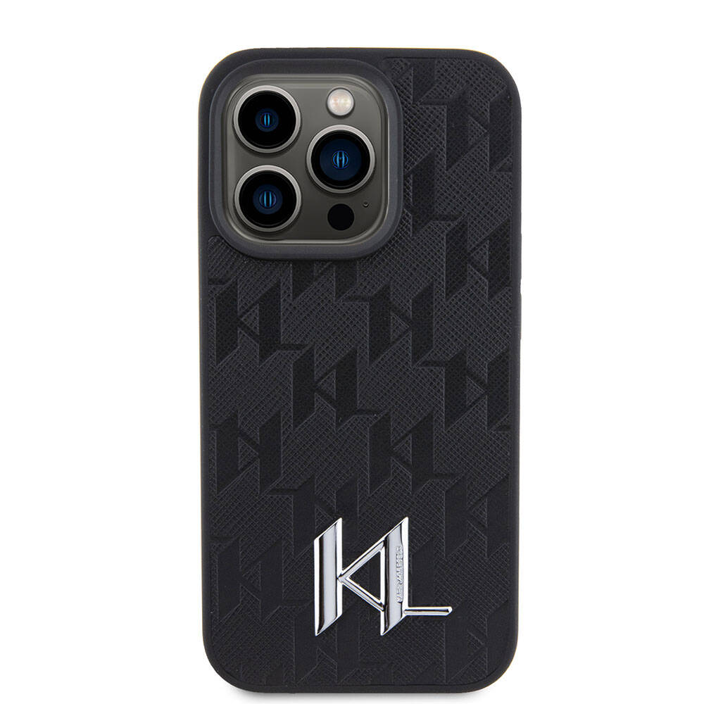 iPhone 15 Pro Max Kılıf Karl Lagerfeld Hot Stamp K&L Metal Logo Orjinal Lisanslı Kılıf Siyah