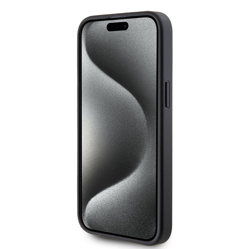iPhone 15 Pro Max Kılıf Karl Lagerfeld Kartlıklı Metal Logo Orjinal Lisanslı Kılıf Siyah