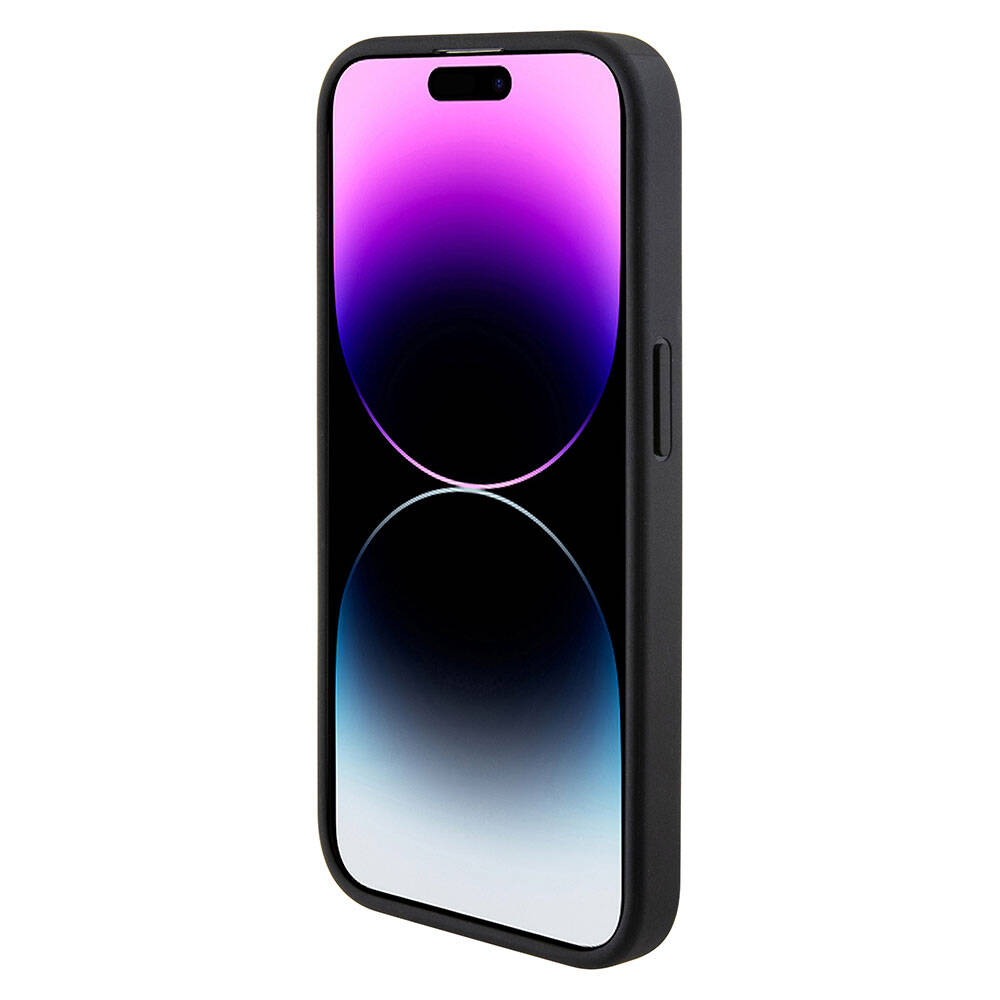 iPhone 15 Pro Max Kılıf Karl Lagerfeld Kartlıklı Saffiano 3D RSG Logo Orjinal Lisanslı Kılıf Siyah