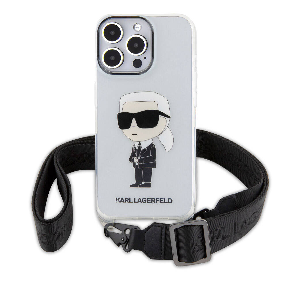 iPhone 15 Pro Max Kılıf Karl Lagerfeld Orjinal Lisanslı Boyun Askılı Karl İkonik Crossbody Kılıf Renksiz