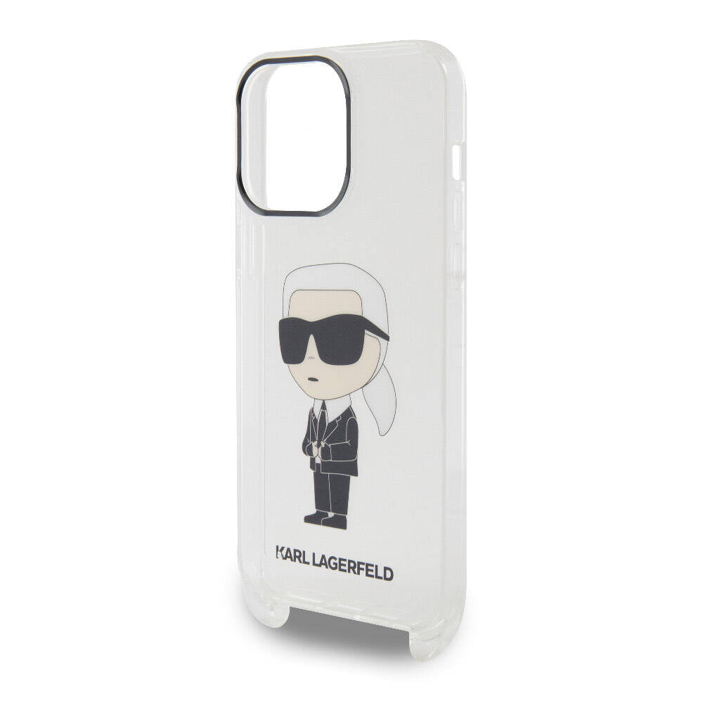 iPhone 15 Pro Max Kılıf Karl Lagerfeld Orjinal Lisanslı Boyun Askılı Karl İkonik Crossbody Kılıf Renksiz