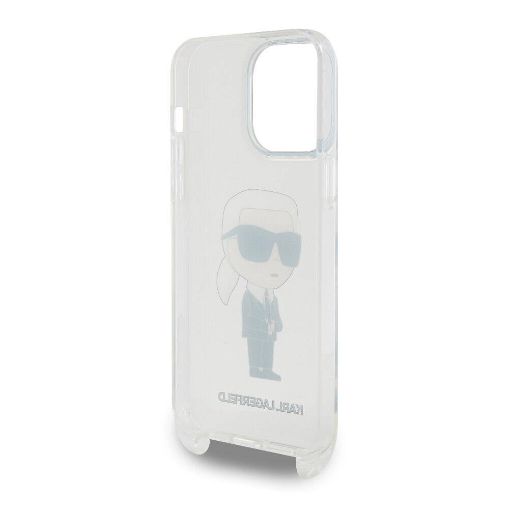 iPhone 15 Pro Max Kılıf Karl Lagerfeld Orjinal Lisanslı Boyun Askılı Karl İkonik Crossbody Kılıf Renksiz