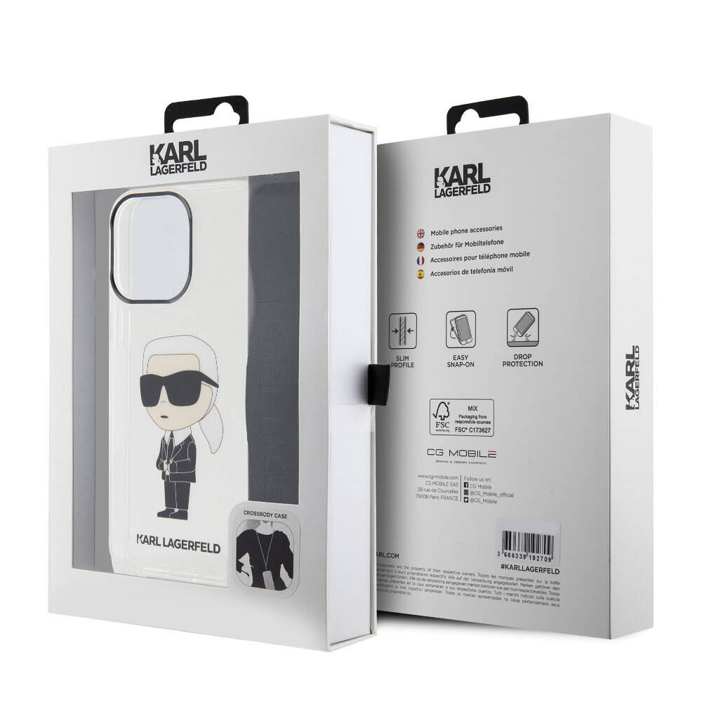 iPhone 15 Pro Max Kılıf Karl Lagerfeld Orjinal Lisanslı Boyun Askılı Karl İkonik Crossbody Kılıf Renksiz