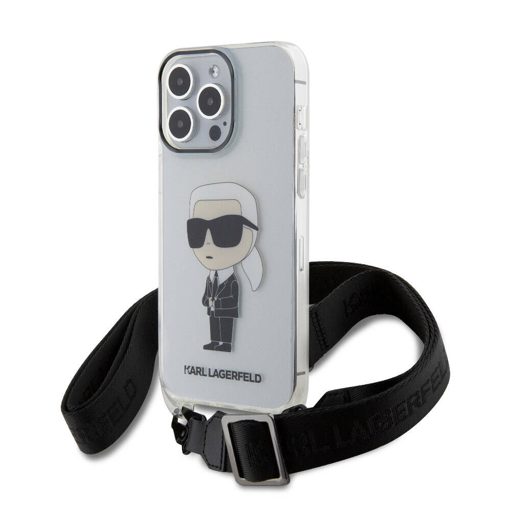 iPhone 15 Pro Max Kılıf Karl Lagerfeld Orjinal Lisanslı Boyun Askılı Karl İkonik Crossbody Kılıf Renksiz