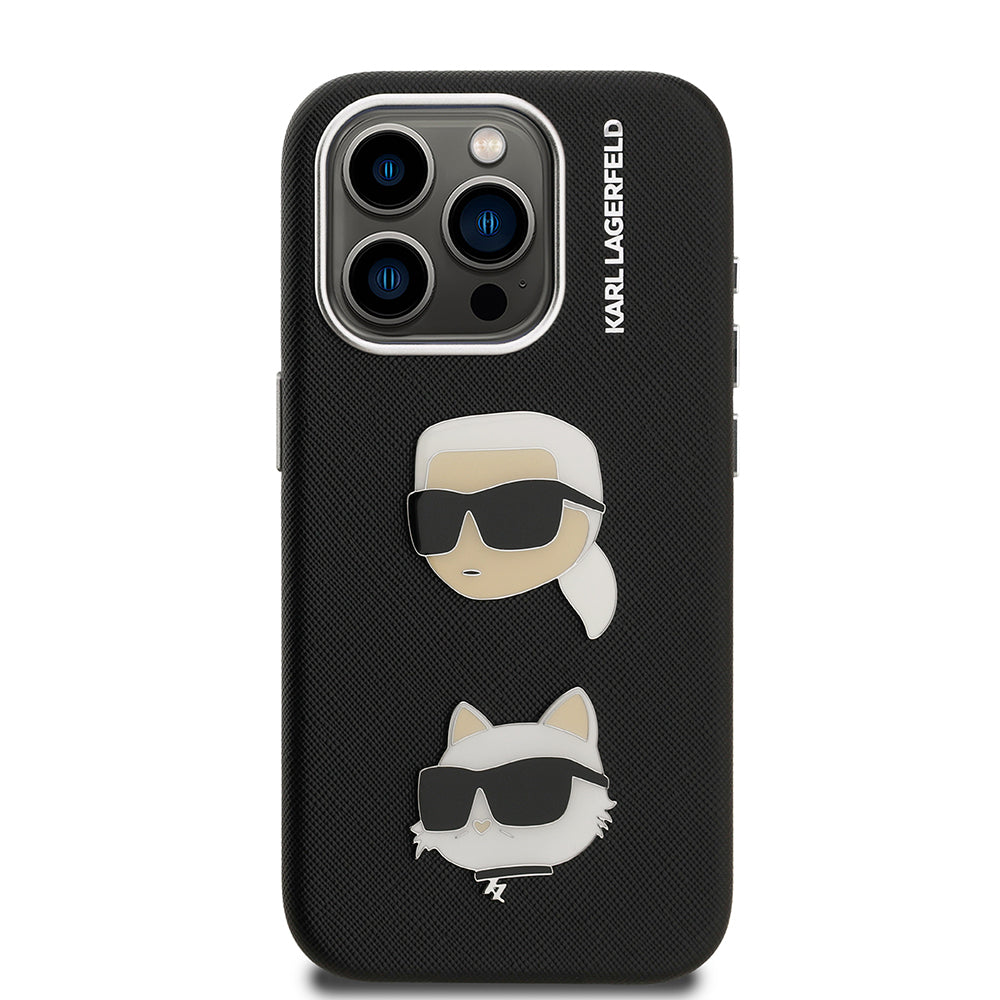 Apple iPhone 15 Pro Max Kılıf Karl Lagerfeld Orjinal Lisanslı K&C Heads Pin Kapak Gri