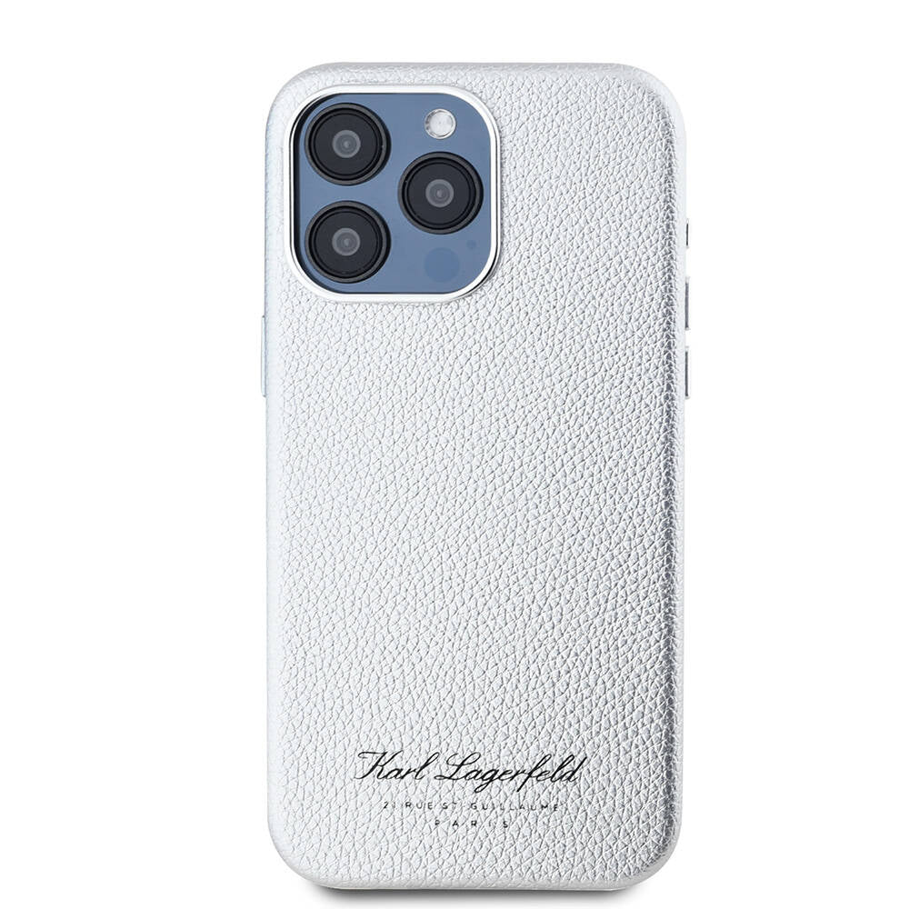 iPhone 15 Pro Max Kılıf Karl Lagerfeld Orjinal Lisanslı KL Yazılı Hotel Kılıf Gri