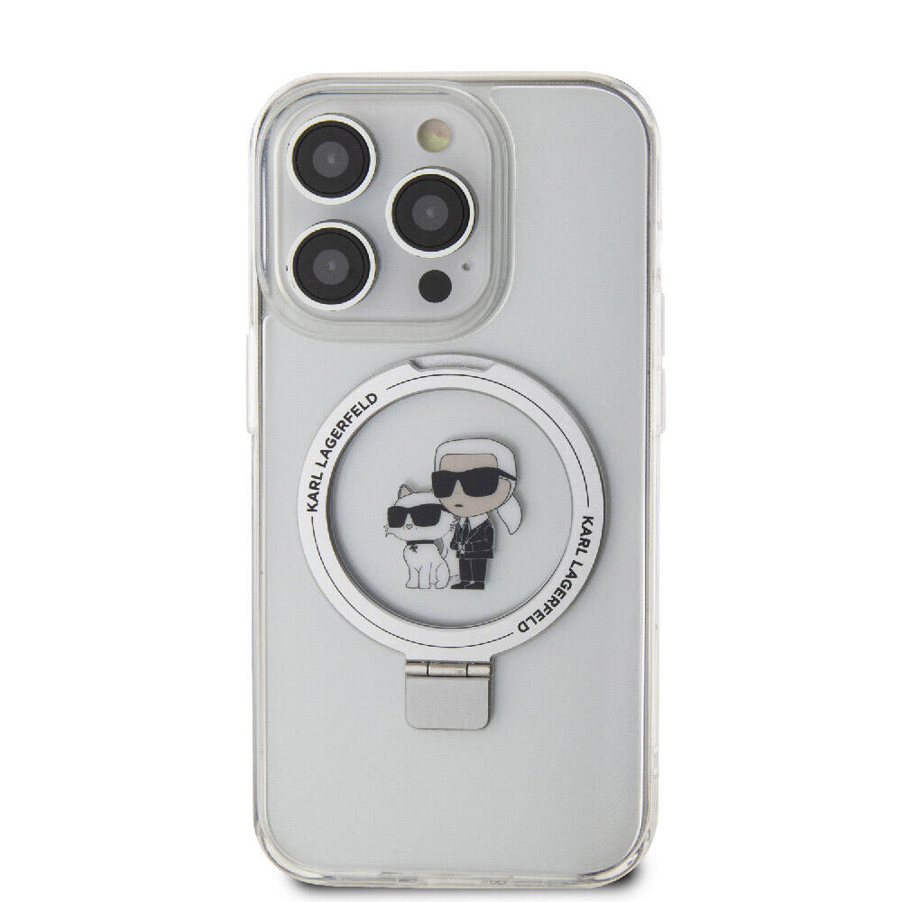 iPhone 15 Pro Max Kılıf Karl Lagerfeld Orjinal Lisanslı Magsafe Şarj Özellikli K&C İkonik Baskılı Ring Standlı Kılıf Beyaz