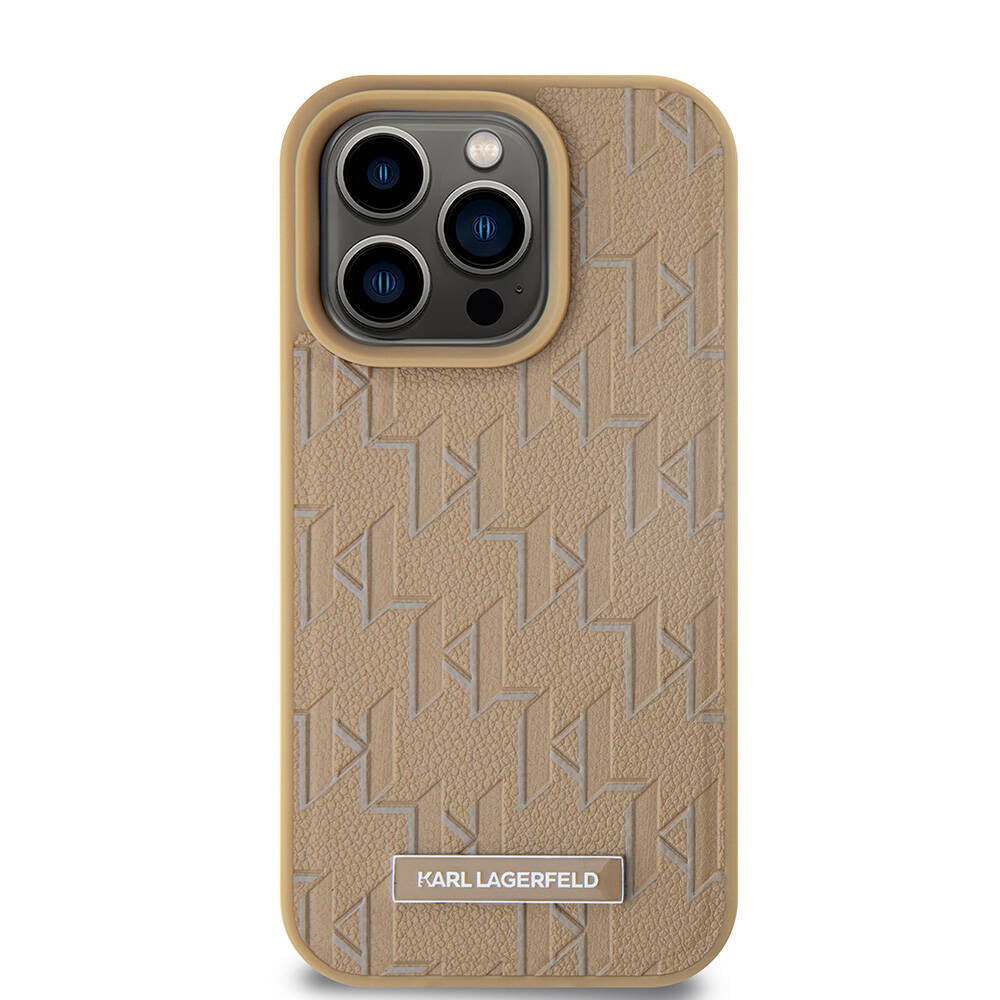 iPhone 15 Pro Max Kılıf Karl Lagerfeld Orjinal Lisanslı Magsafe Şarj Özellikli KL Yazılı Hot Stamp Kılıf Krem