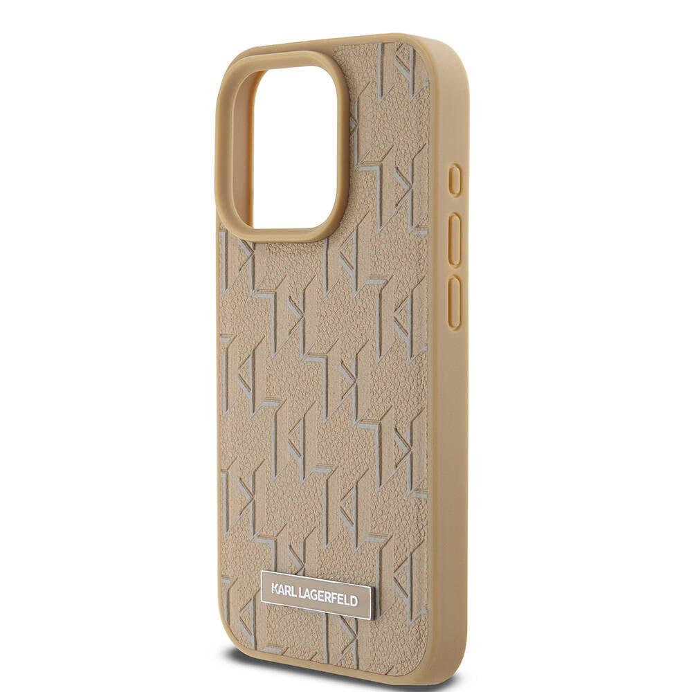iPhone 15 Pro Max Kılıf Karl Lagerfeld Orjinal Lisanslı Magsafe Şarj Özellikli KL Yazılı Hot Stamp Kılıf Krem