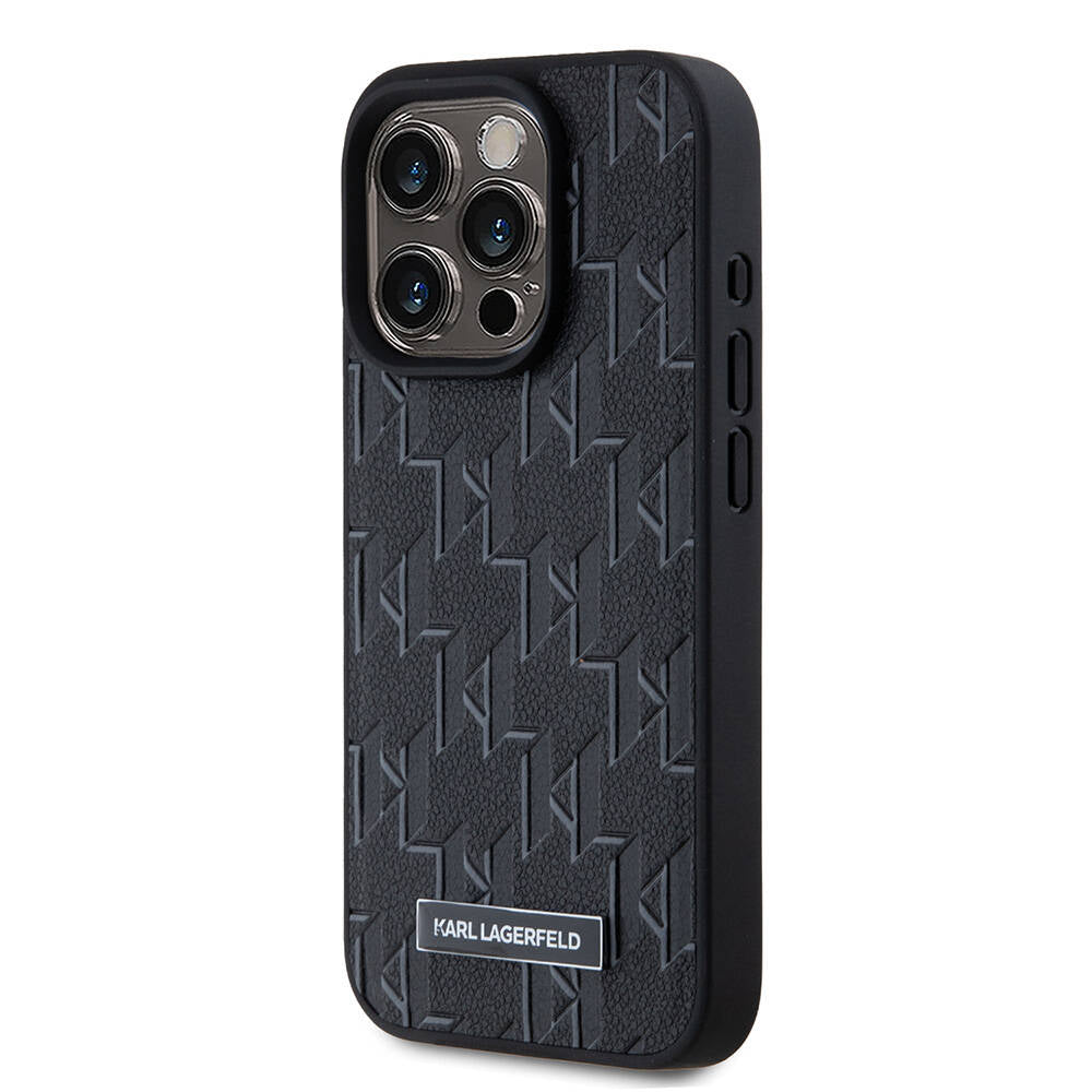 iPhone 15 Pro Max Kılıf Karl Lagerfeld Orjinal Lisanslı Magsafe Şarj Özellikli KL Yazılı Hot Stamp Kılıf Siyah