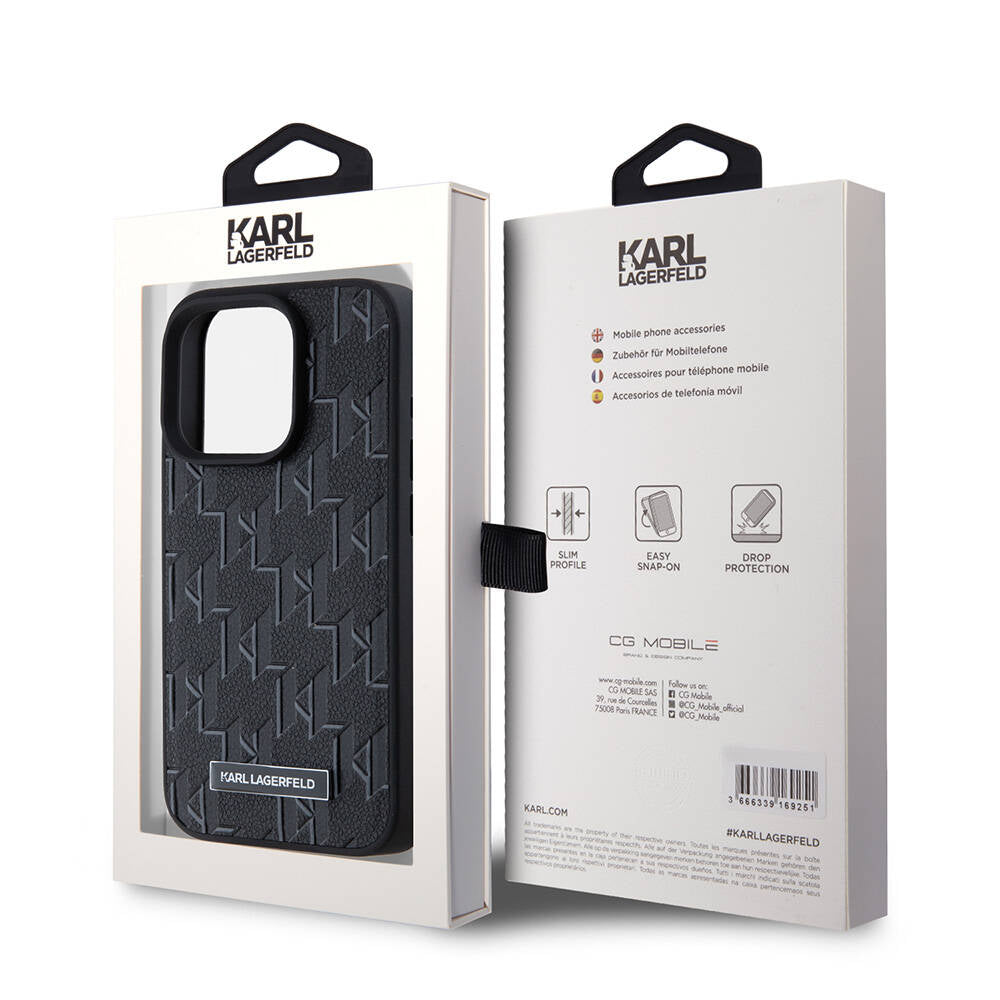 iPhone 15 Pro Max Kılıf Karl Lagerfeld Orjinal Lisanslı Magsafe Şarj Özellikli KL Yazılı Hot Stamp Kılıf Siyah
