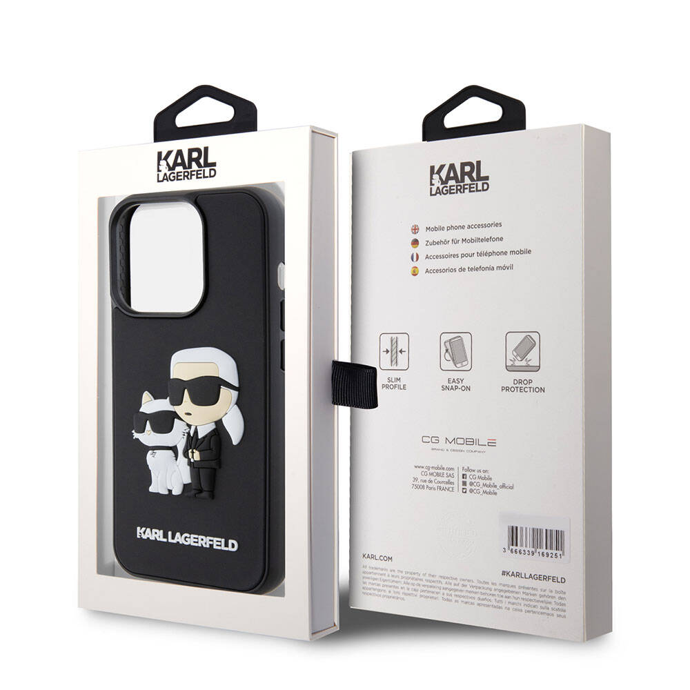 iPhone 15 Pro Max Kılıf Karl Lagerfeld Silikon 3D K&C Logo Orjinal Lisanslı Kılıf Siyah
