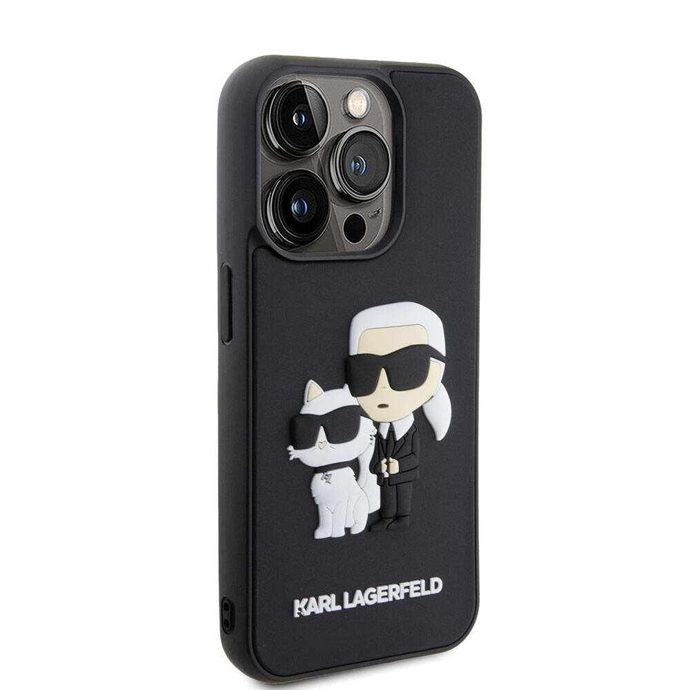 iPhone 15 Pro Max Kılıf Karl Lagerfeld Silikon 3D K&C Logo Orjinal Lisanslı Kılıf Siyah