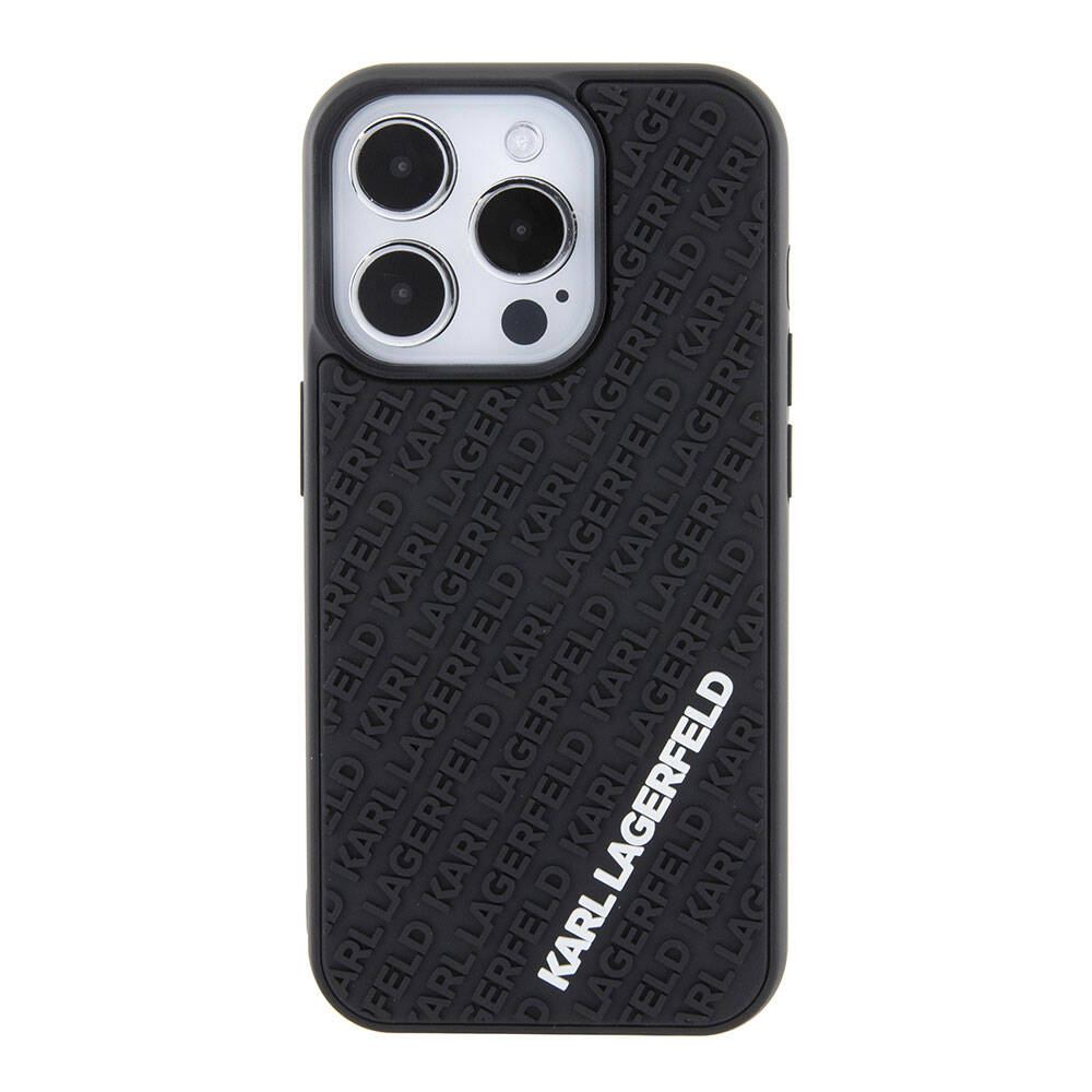 iPhone 15 Pro Max Kılıf Karl Lagerfeld Silikon 3D Multi Logo Orjinal Lisanslı Kılıf Siyah