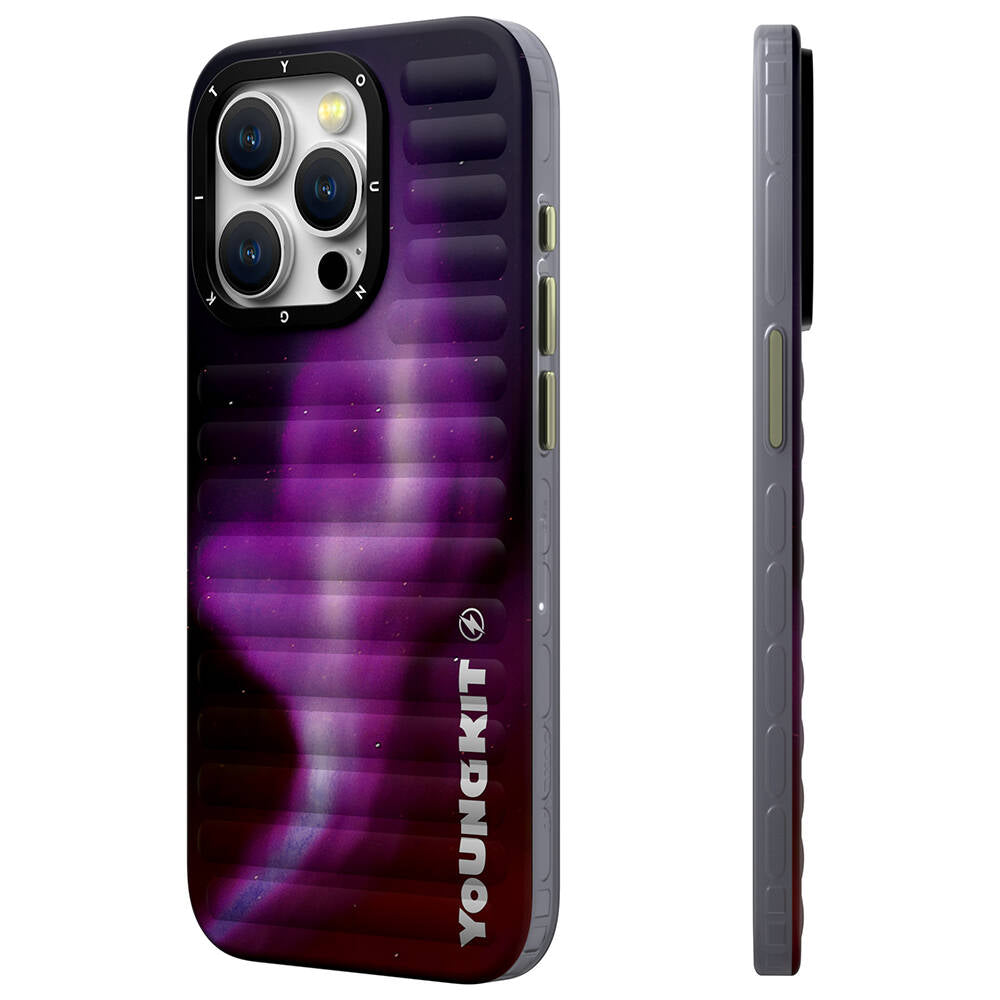 iPhone 15 Pro Max Kılıf Kuzey Işıkları Desenli Youngkit Aurora Serisi Kılıf Yeşil