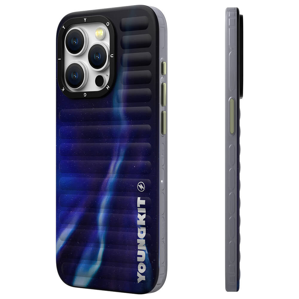 iPhone 15 Pro Max Kılıf Kuzey Işıkları Desenli Youngkit Aurora Serisi Kılıf Yeşil