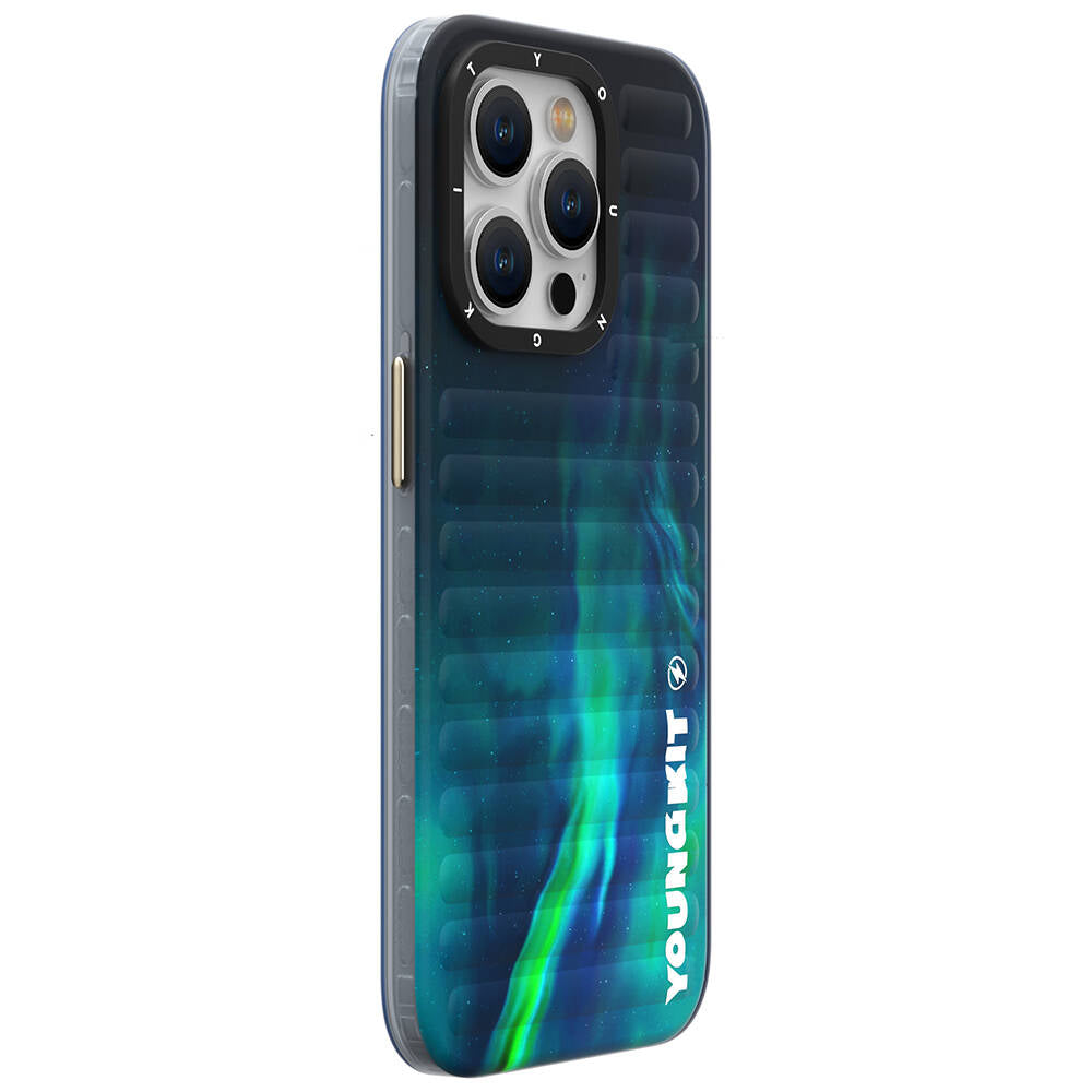 iPhone 15 Pro Max Kılıf Kuzey Işıkları Desenli Youngkit Aurora Serisi Kılıf Yeşil