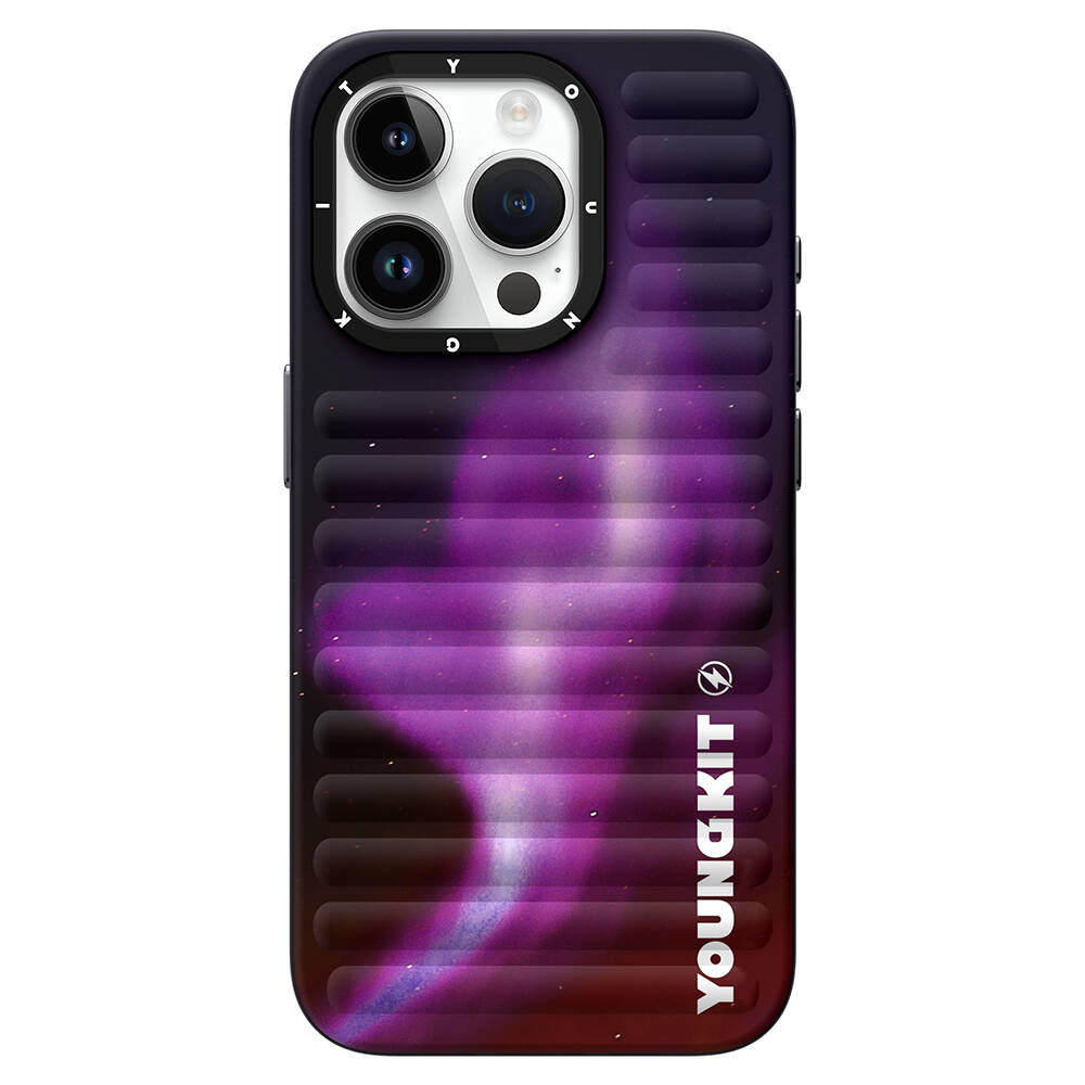 iPhone 15 Pro Max Kılıf Kuzey Işıkları Desenli Youngkit Aurora Serisi Kılıf Mor