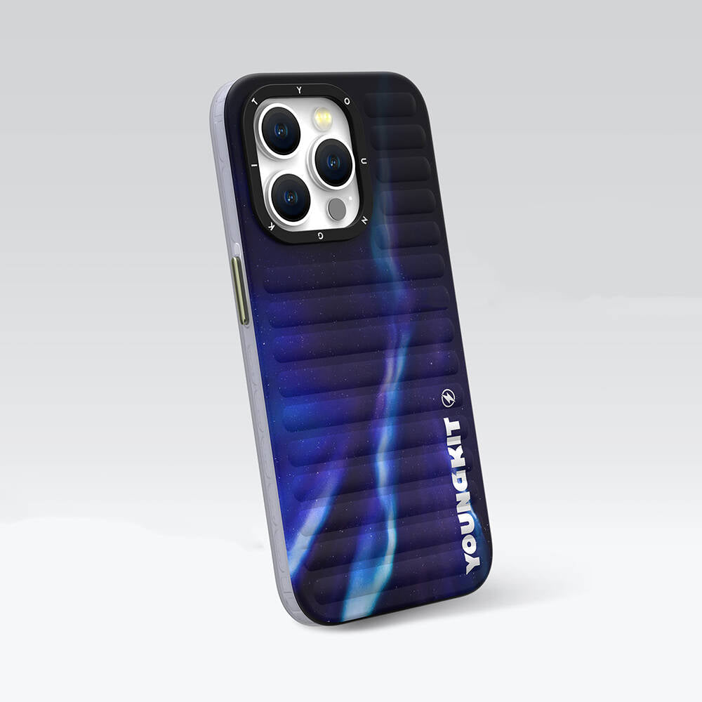 iPhone 15 Pro Max Kılıf Kuzey Işıkları Desenli Youngkit Aurora Serisi Kılıf Yeşil