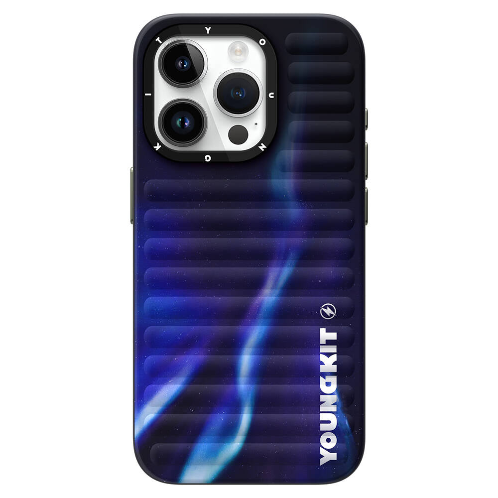 iPhone 15 Pro Max Kılıf Kuzey Işıkları Desenli Youngkit Aurora Serisi Kılıf Mavi