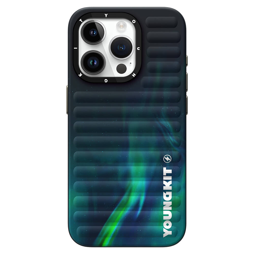 iPhone 15 Pro Max Kılıf Kuzey Işıkları Desenli Youngkit Aurora Serisi Kılıf Yeşil