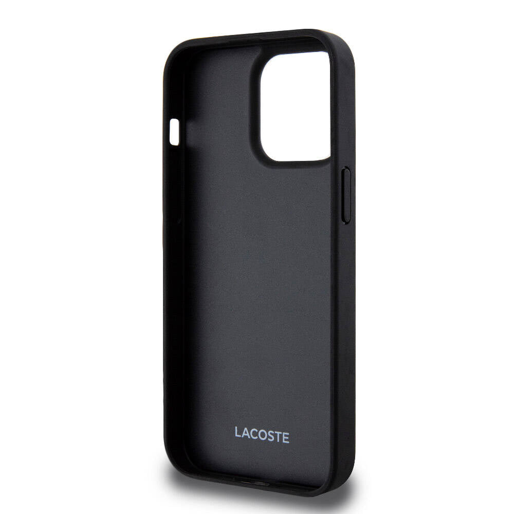 iPhone 15 Pro Max Kılıf Lacoste Orjinal Lisanslı Magsafe Şarj Özellikli PU Deri Görünümlü Kartlıklı Karışık Monogram Desenli Kılıf Beyaz