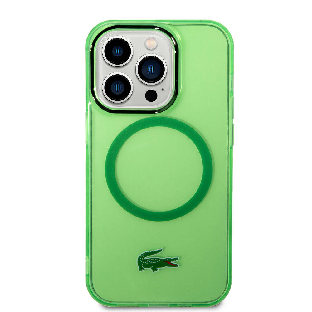 iPhone 15 Pro Max Kılıf Lacoste Orjinal Lisanslı Magsafe Şarj Özellikli Transparan Timsah Logo Baskılı Kılıf Yeşil