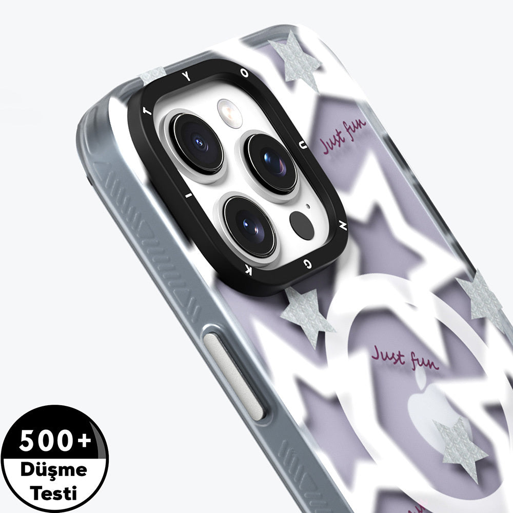 iPhone 15 Pro Max Kılıf Magsafe Şarj Özellikli Airbagli Çift Katmanlı Youngkit Star&Butterfly Serisi Kılıf Mor