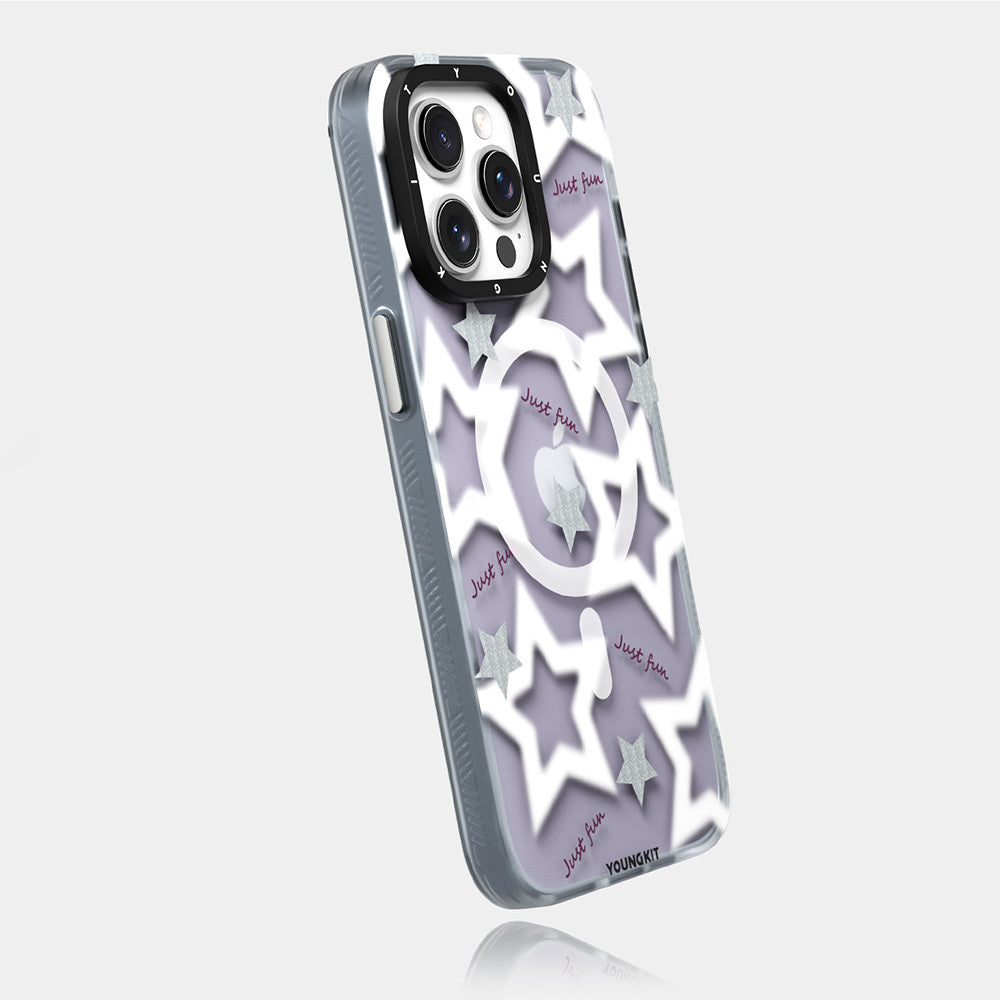 iPhone 15 Pro Max Kılıf Magsafe Şarj Özellikli Airbagli Çift Katmanlı Youngkit Star&Butterfly Serisi Kılıf Mor