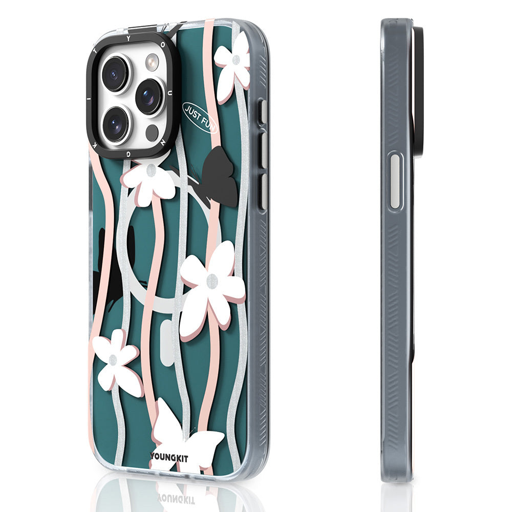 iPhone 15 Pro Max Kılıf Magsafe Şarj Özellikli Airbagli Çift Katmanlı Youngkit Star&Butterfly Serisi Kılıf Mor