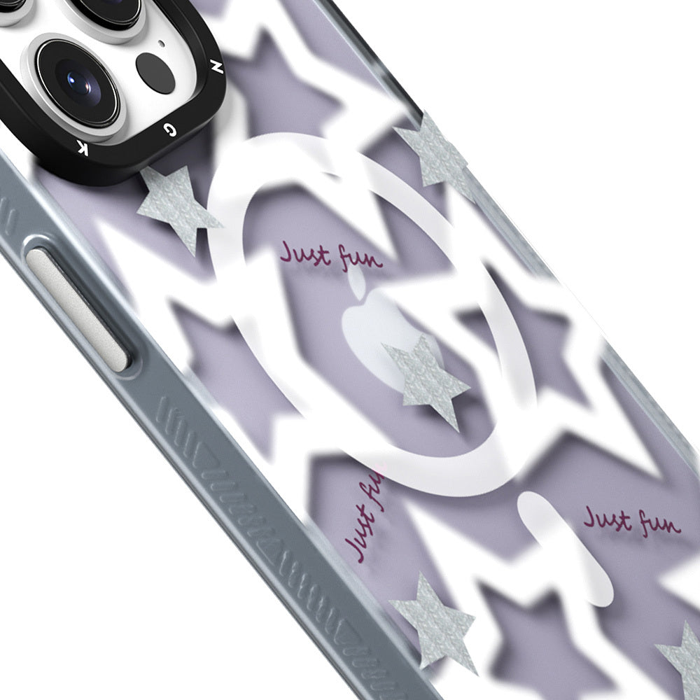 iPhone 15 Pro Max Kılıf Magsafe Şarj Özellikli Airbagli Çift Katmanlı Youngkit Star&Butterfly Serisi Kılıf Mor