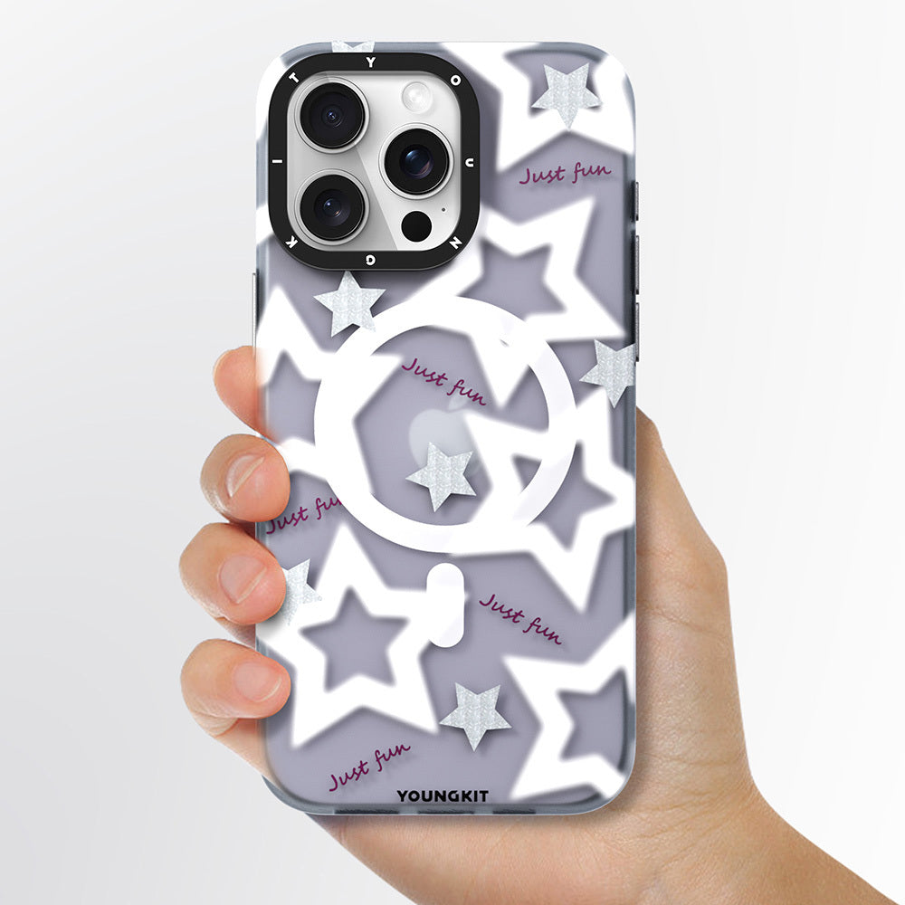 iPhone 15 Pro Max Kılıf Magsafe Şarj Özellikli Airbagli Çift Katmanlı Youngkit Star&Butterfly Serisi Kılıf Mor