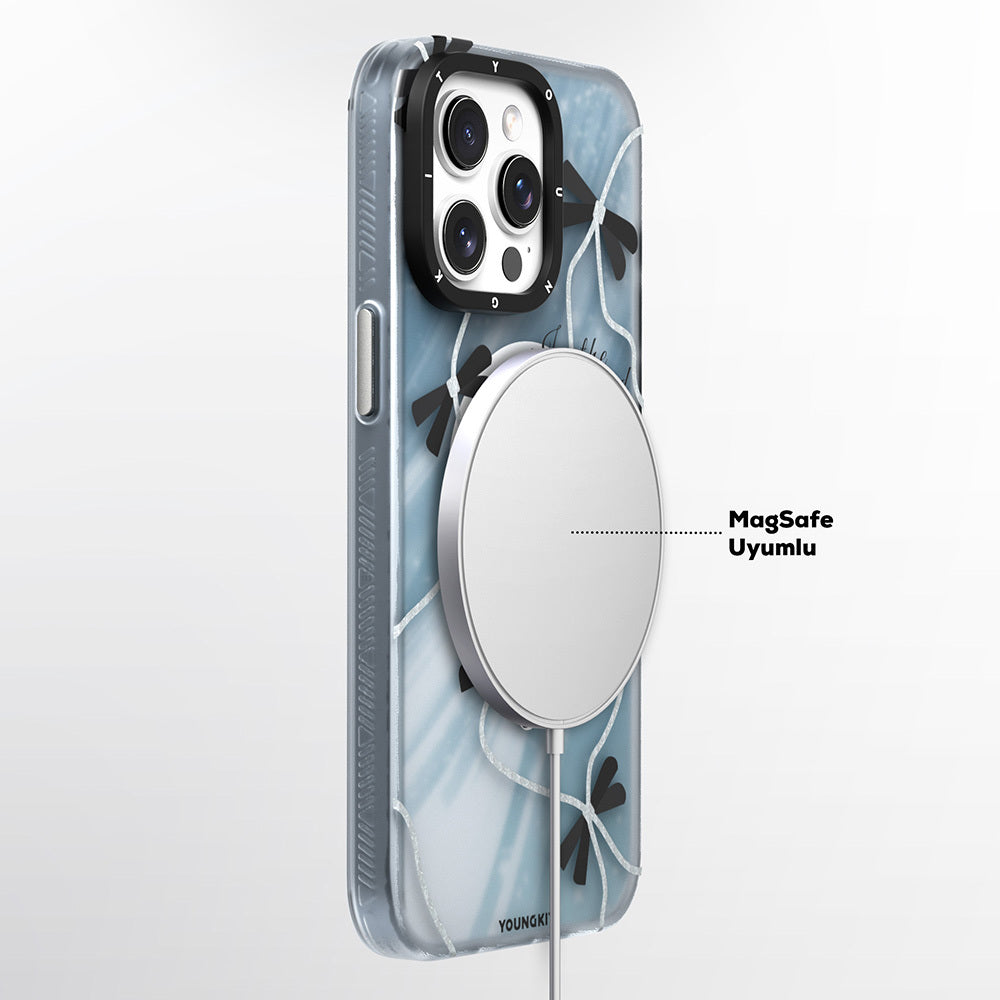 iPhone 15 Pro Max Kılıf Magsafe Şarj Özellikli Airbagli Çift Katmanlı Youngkit Star&Butterfly Serisi Kılıf Mor
