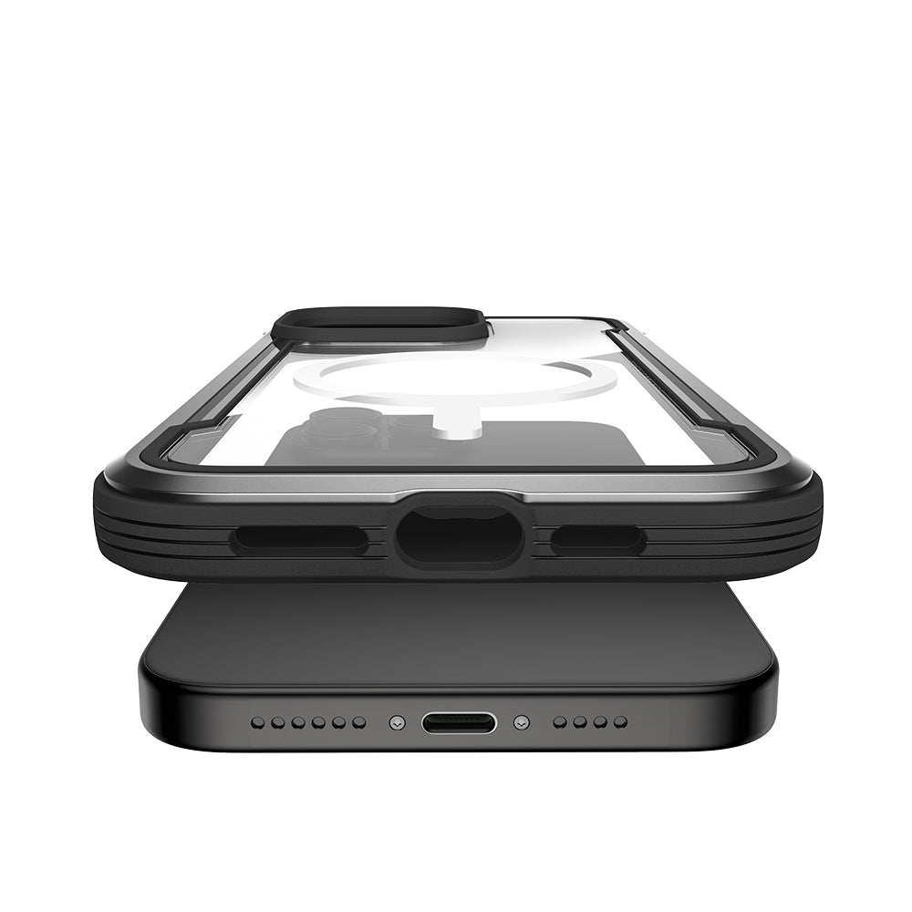 iPhone 15 Pro Max Kılıf Magsafe Şarj Özellikli Airbagli Raptic Shield Serisi Şeffaf Arka Yüzey Kılıf Siyah